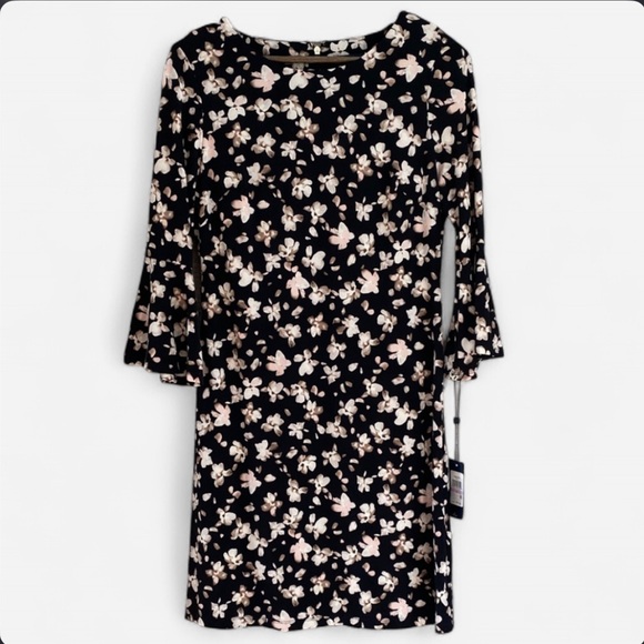 Tommy Hilfiger Dresses & Skirts - Tommy Hilfiger Women’s Floral Bell Sleeve Knee Length Dress Black and Pink 6